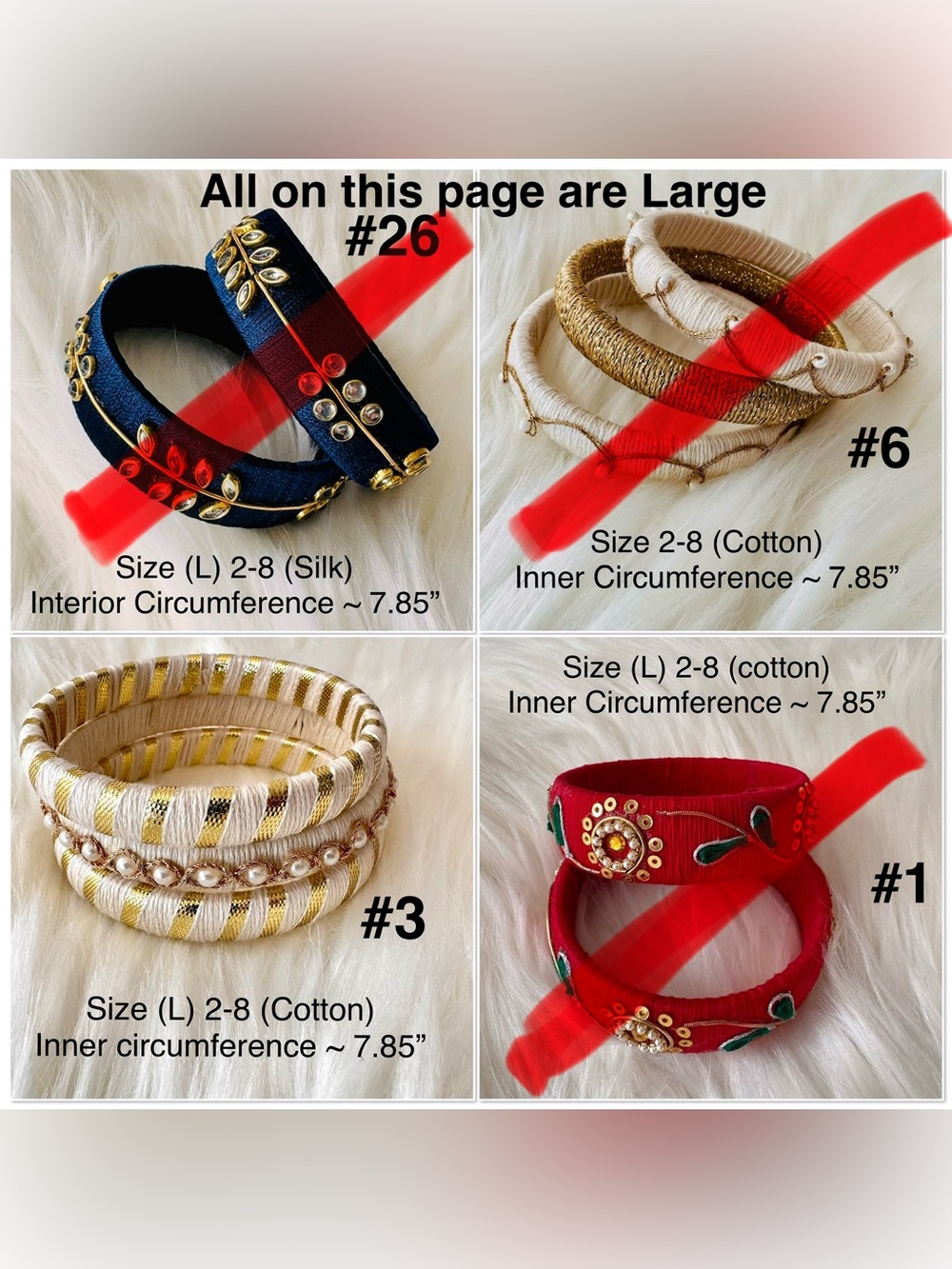 🎡🎡Handmade Silk or Cotton Wrapped Bangle Set of your choice in various sizes - Picture 5 of 16